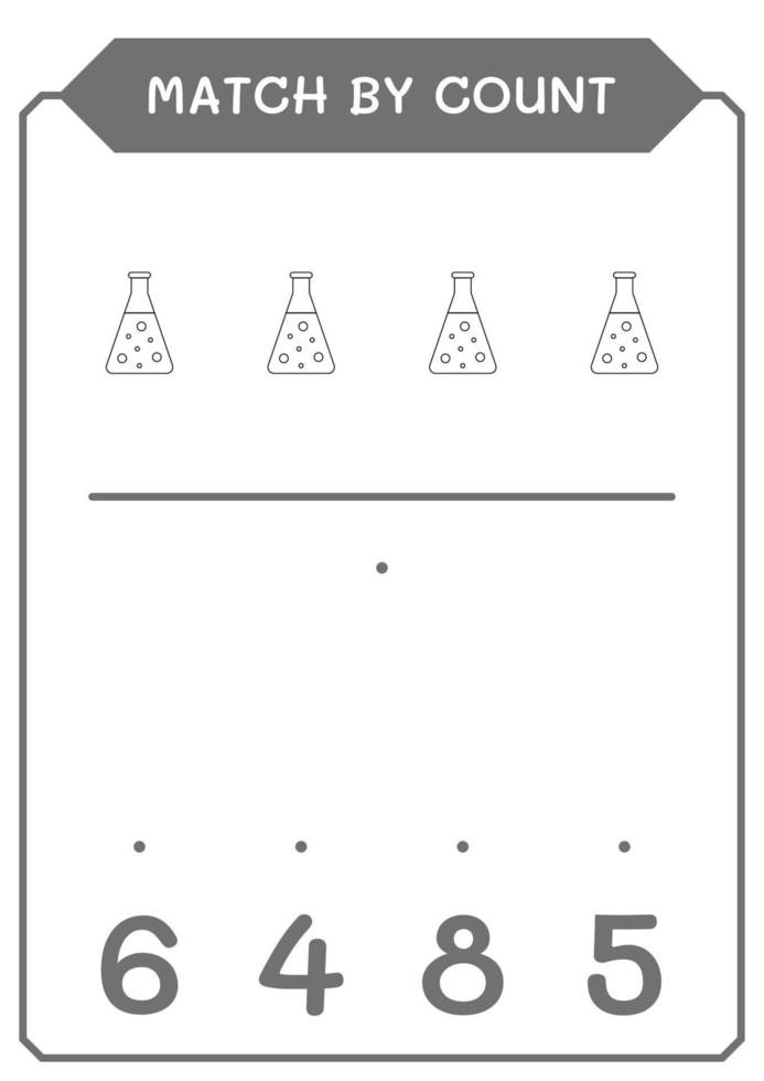 match par comptage de flacon de chimie, jeu pour enfants. illustration vectorielle, feuille de calcul imprimable vecteur