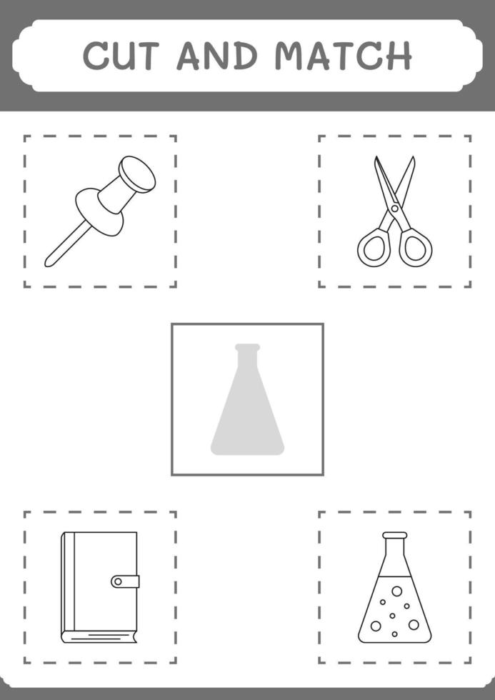 couper et assortir des parties de flacon de chimie, jeu pour enfants. illustration vectorielle, feuille de calcul imprimable vecteur