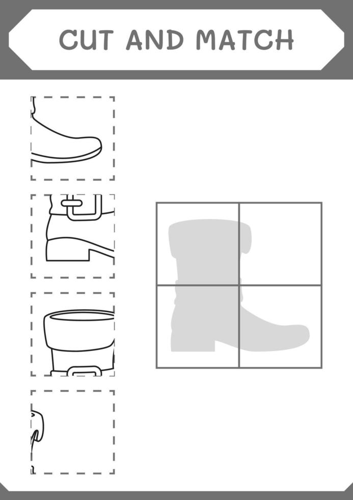 couper et assortir des parties de botte de lutin, jeu pour enfants. illustration vectorielle, feuille de calcul imprimable vecteur