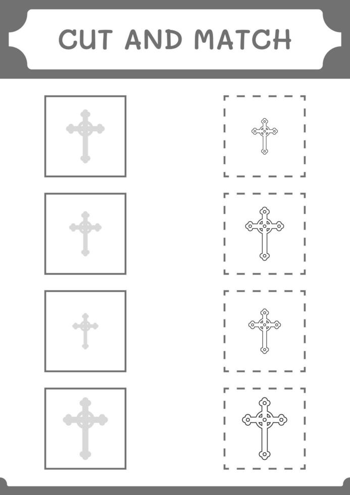 couper et assortir des parties de croix chrétienne, jeu pour enfants. illustration vectorielle, feuille de calcul imprimable vecteur