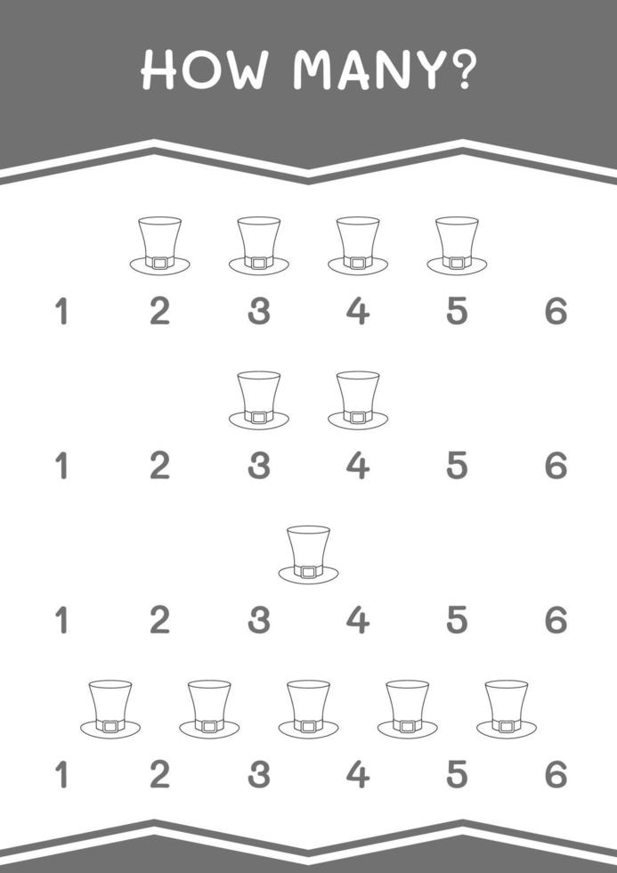 combien de st. chapeau de jour de patrick, jeu pour enfants. illustration vectorielle, feuille de calcul imprimable vecteur