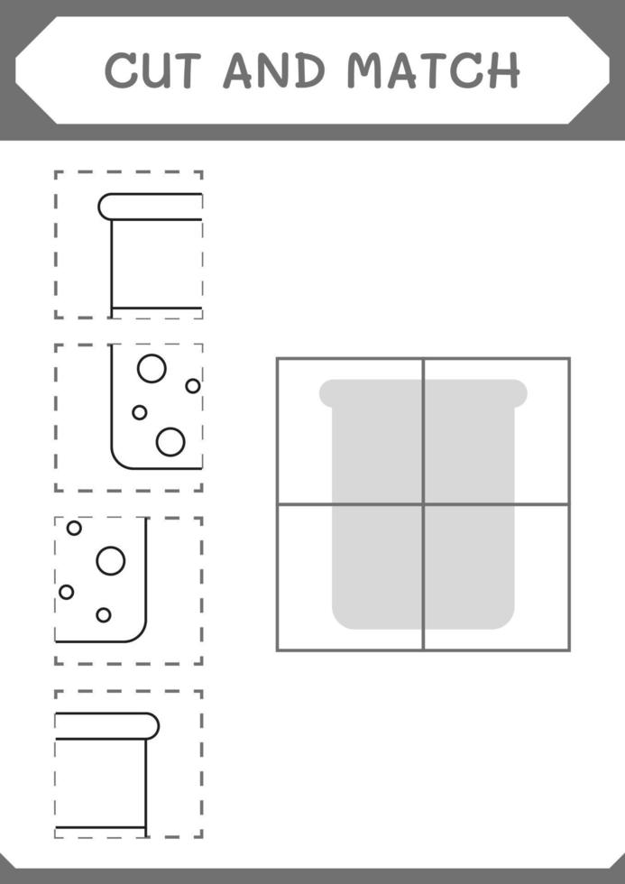 couper et assortir des parties de flacon de chimie, jeu pour enfants. illustration vectorielle, feuille de calcul imprimable vecteur