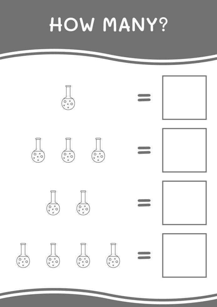 combien de flacon de chimie, jeu pour enfants. illustration vectorielle, feuille de calcul imprimable vecteur