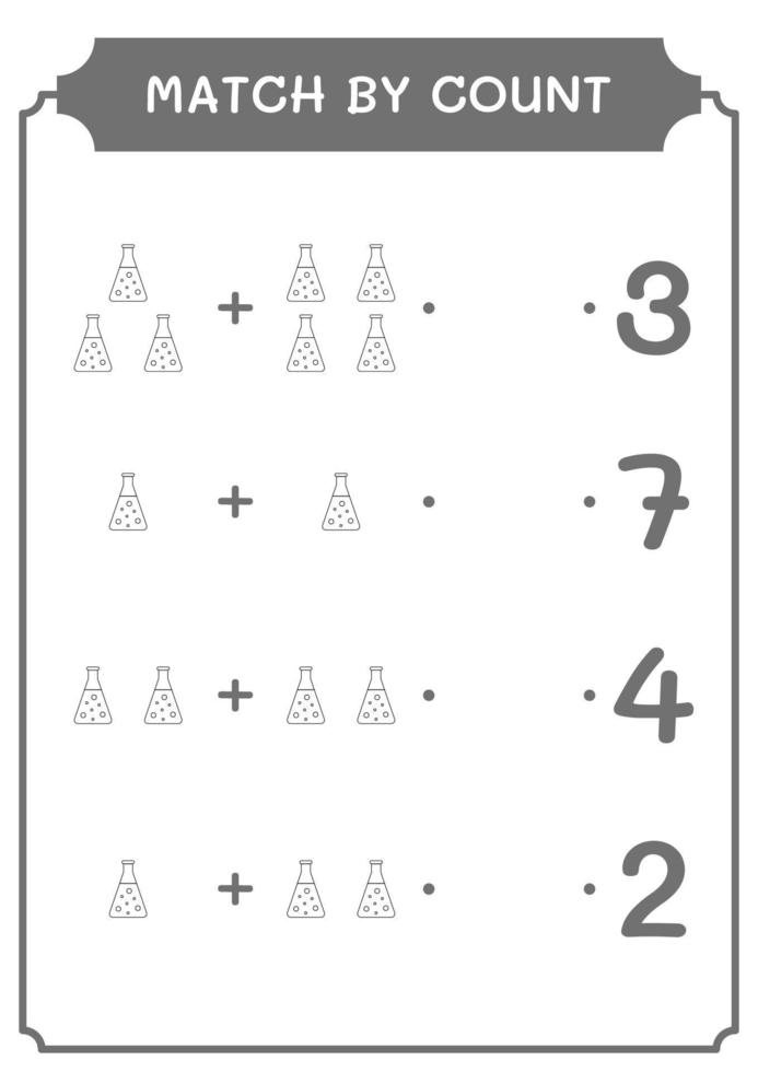 match par comptage de flacon de chimie, jeu pour enfants. illustration vectorielle, feuille de calcul imprimable vecteur