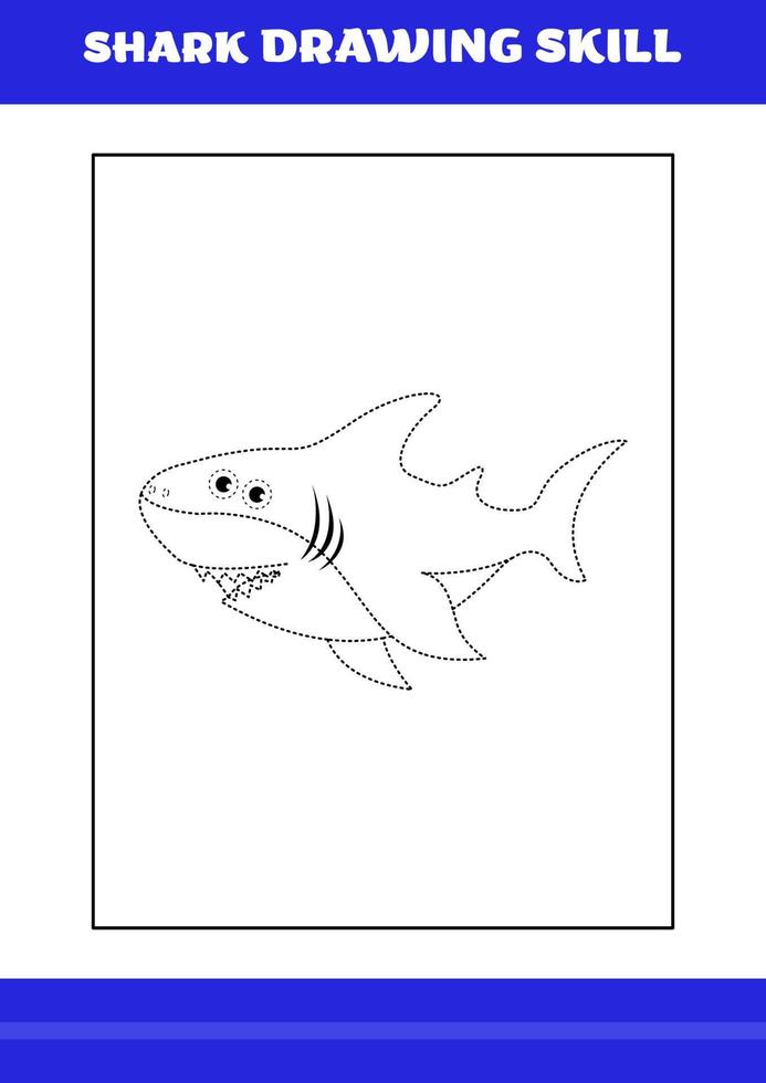 compétence de dessin de requin pour les enfants. livre de compétences de dessin de requin pour la détente et la méditation. vecteur