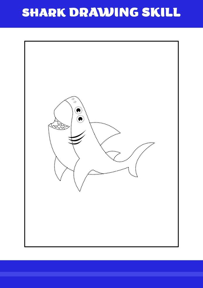 compétence de dessin de requin pour les enfants. livre de compétences de dessin de requin pour la détente et la méditation. vecteur