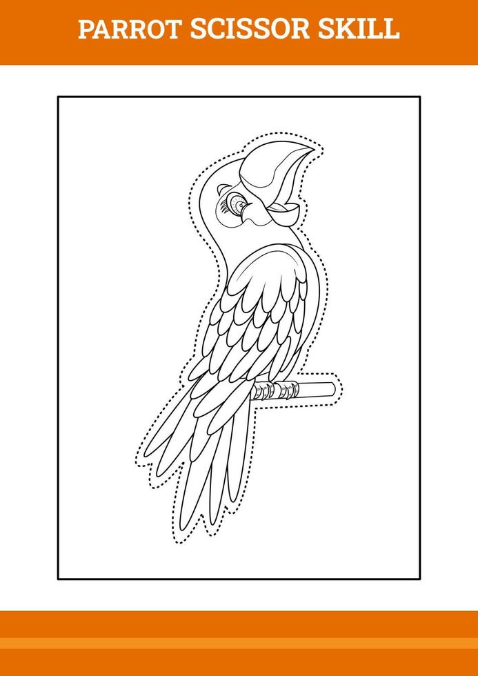 compétences de ciseaux de perroquet pour les enfants. conception d'art en ligne pour la page de coloriage imprimable pour les enfants. vecteur