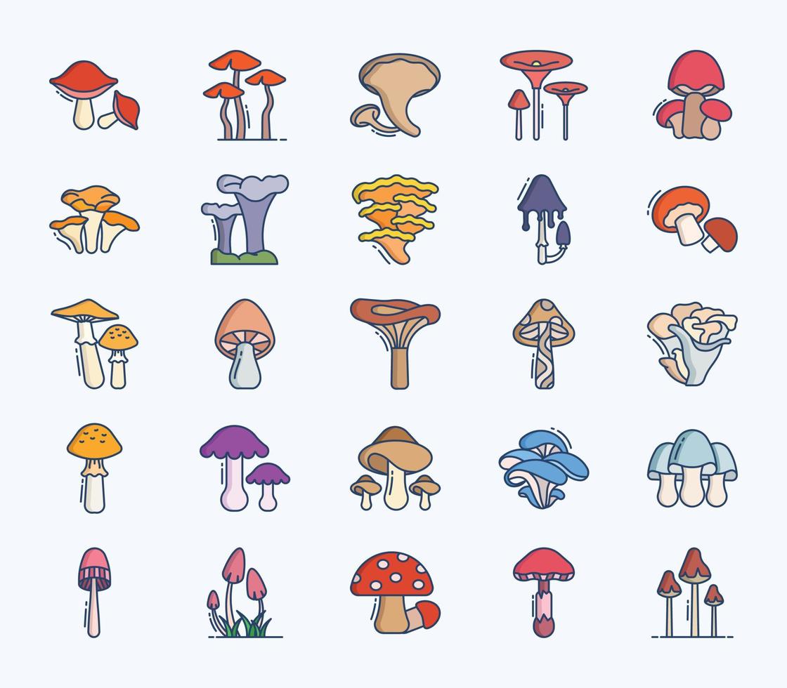 variété de jeu d'icônes de champignons vecteur