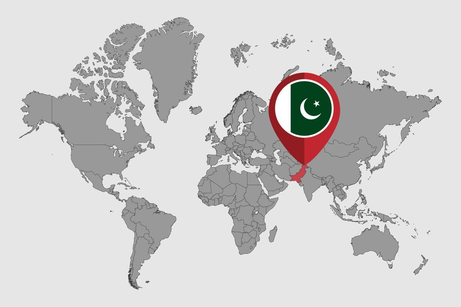 épinglez la carte avec le drapeau pakistanais sur la carte du monde. illustration vectorielle. vecteur
