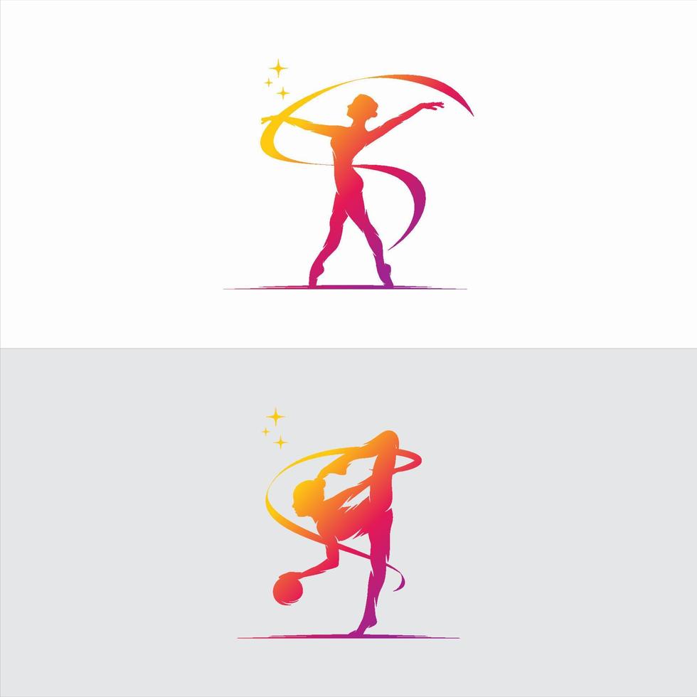 jeune femme gymnaste danse avec logo ruban vecteur