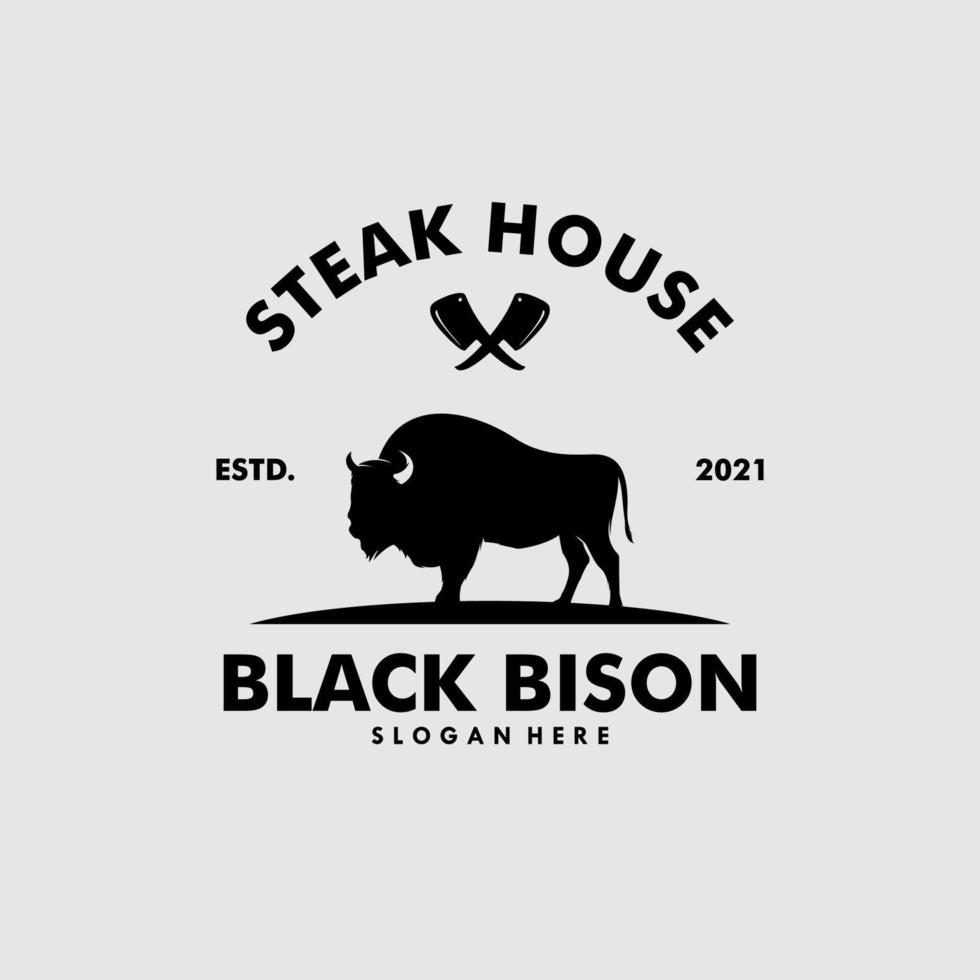 création de logo rétro vintage de bifteck de silhouette de bison vecteur
