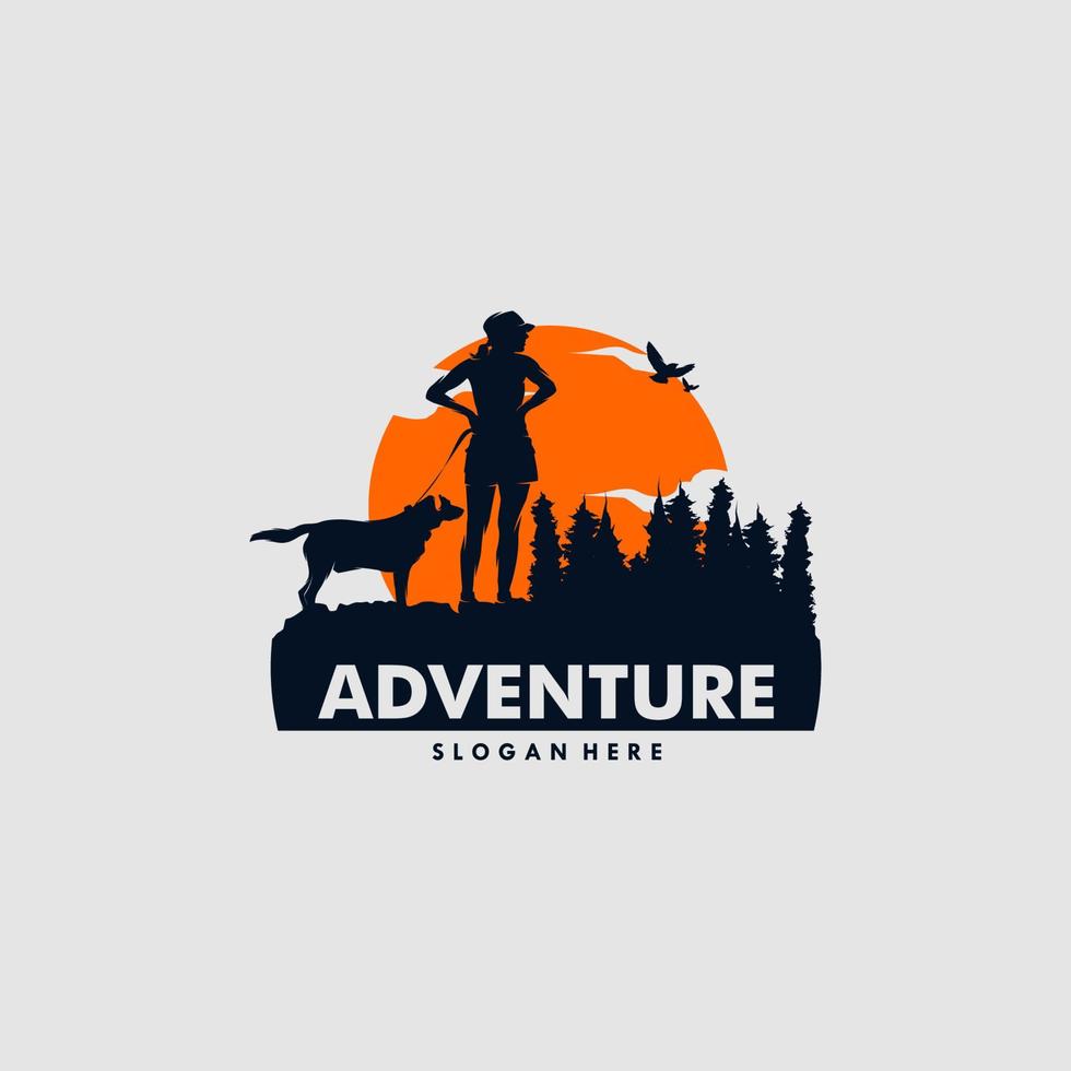 création de logo de montagne aventure fille vecteur