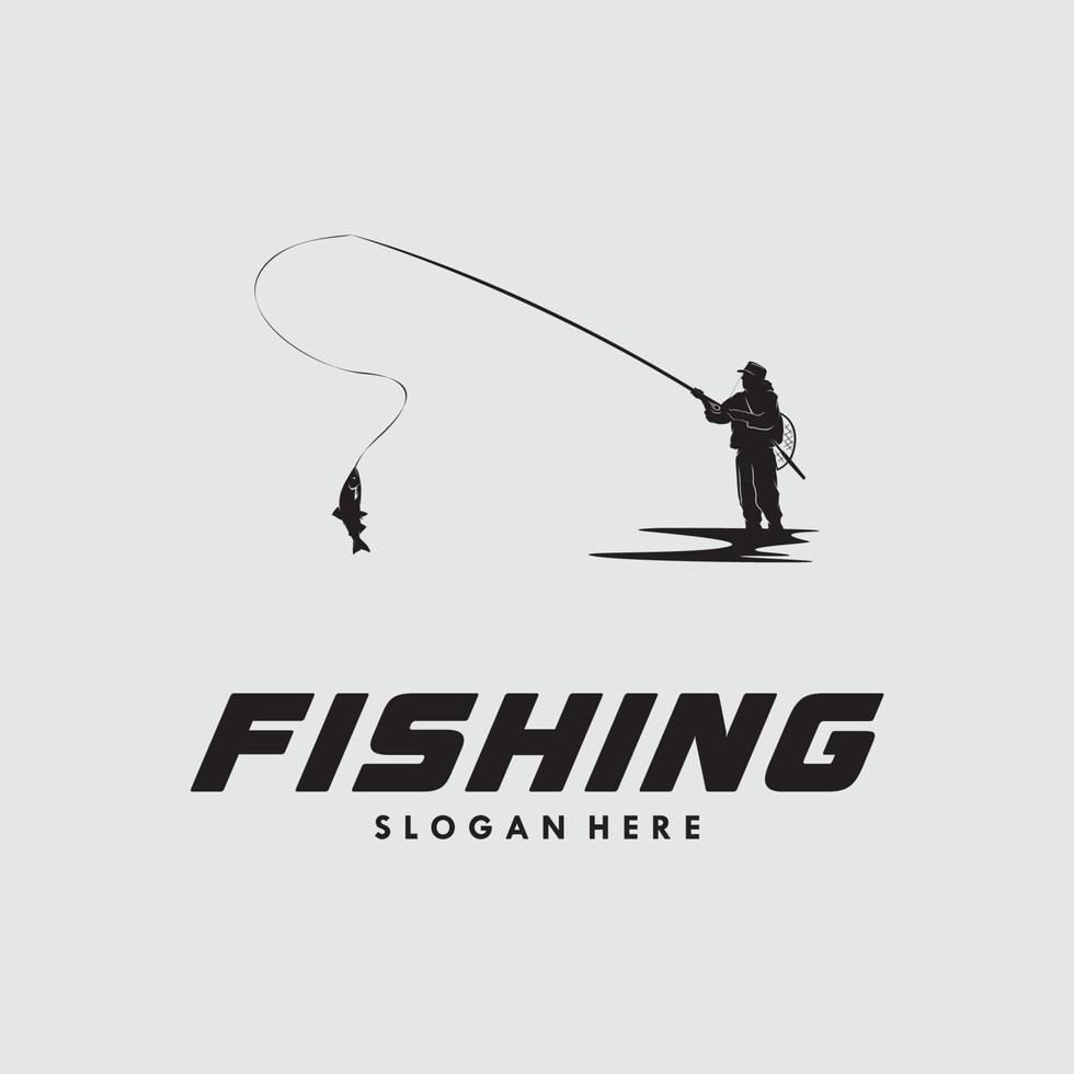 pêche silhouette sur création de logo fond blanc vecteur