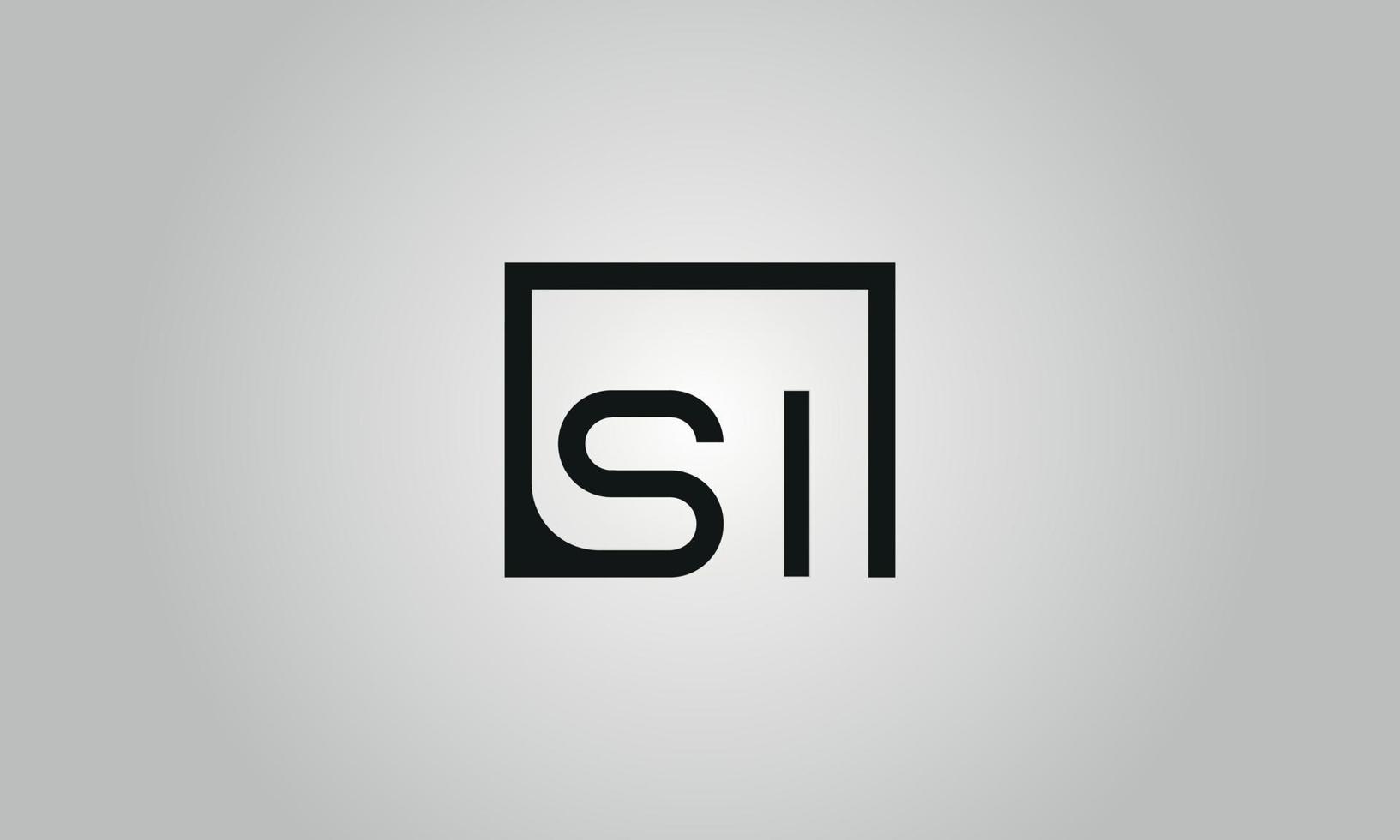 création de logo lettre si. logo si avec forme carrée dans le modèle de vecteur gratuit de vecteur de couleurs noires.