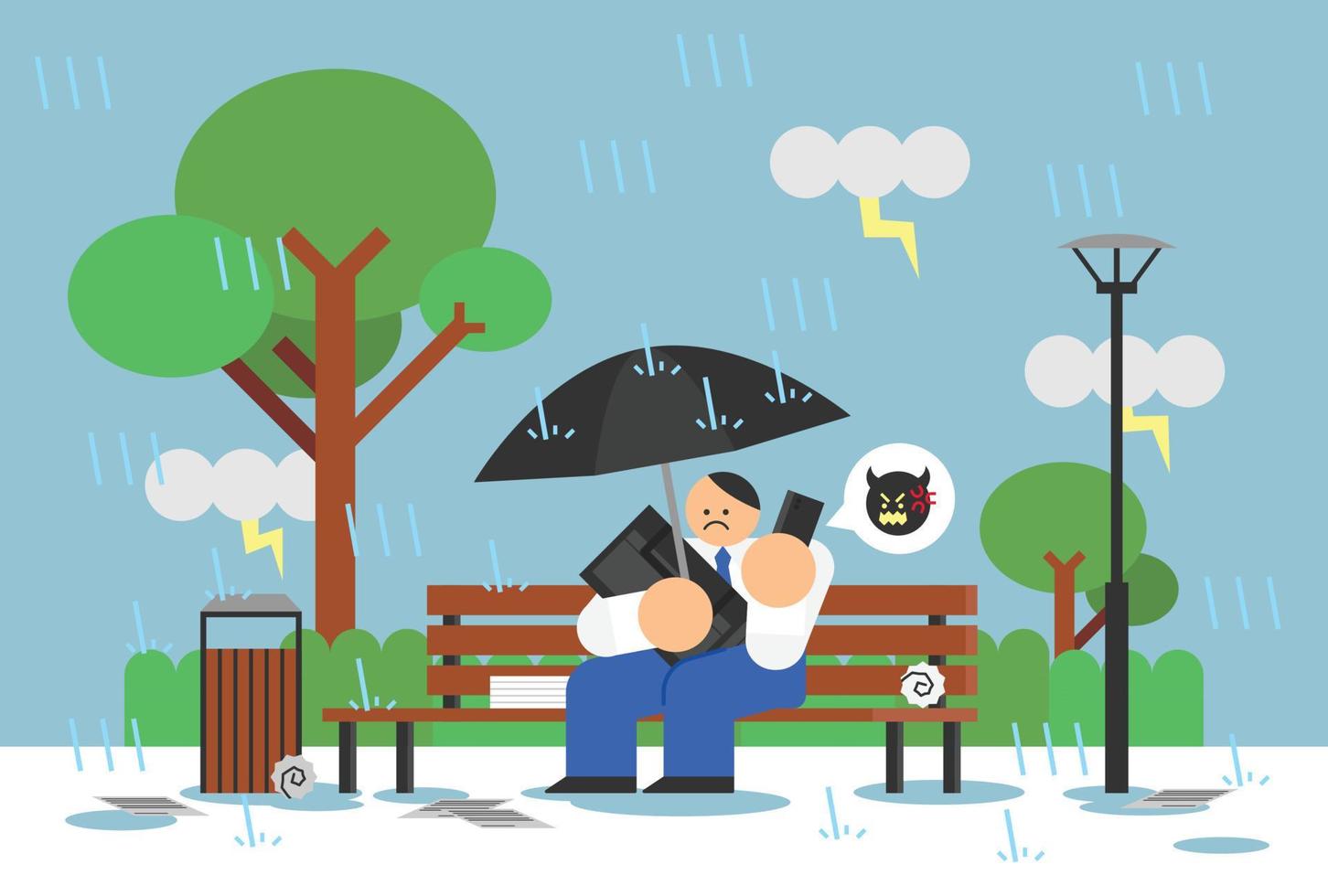 triste homme d'affaires au parc illustration de personnage design plat vecteur