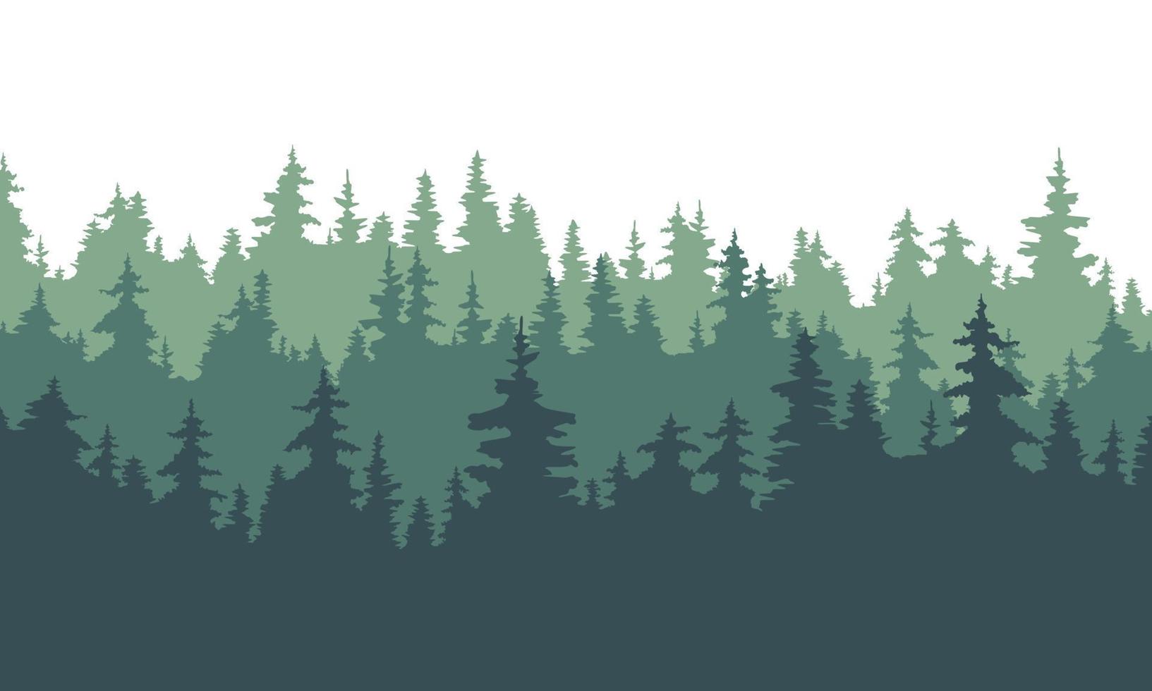 paysage de fond de forêt panoramique. conifères à feuilles persistantes. pin, arbre vert épicéa. illustration vectorielle silhouette. vecteur