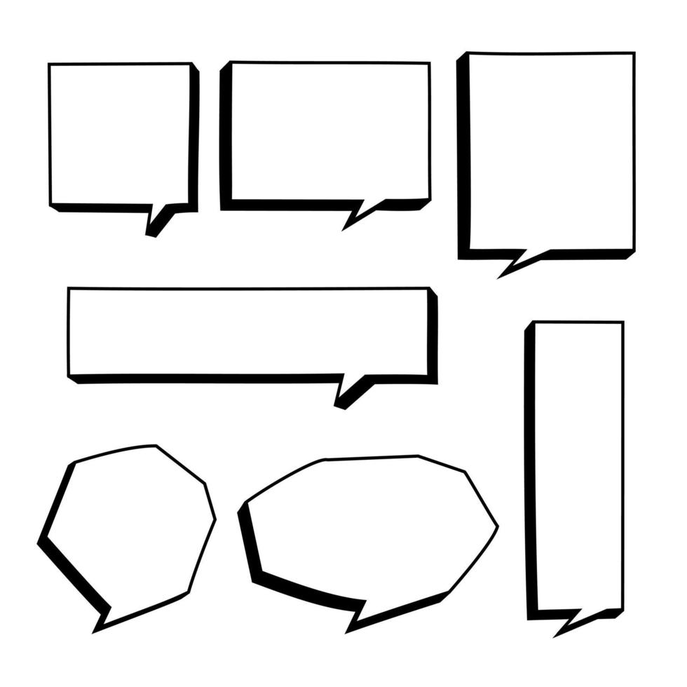 ensemble de collection de ballon à bulles 3d dessinés à la main, pensez, parlez, parlez, bannière de zone de texte, couleur noir et blanc, illustration vectorielle de conception plate vecteur