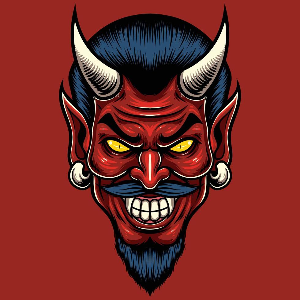 illustration vectorielle de tête de diable rouge dans un style vintage vecteur