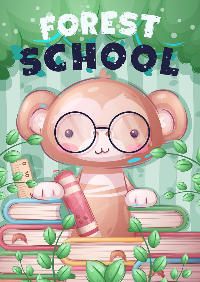 personnage de dessin animé adorable singe, jolie idée d'école de forêt pour t-shirt imprimé, affiche et enveloppe pour enfants, carte postale. mignon singe de style dessiné à la main vecteur