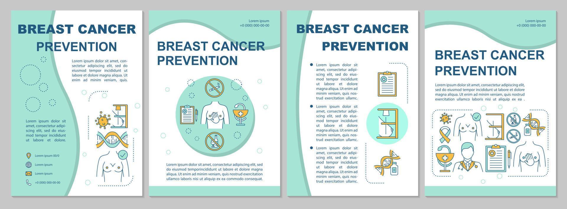 modèle de brochure créative sur la prévention du cancer du sein. la santé des femmes. dépliant, brochure, dépliant imprimé, conception de couverture avec illustrations linéaires. mises en page vectorielles pour magazines, rapports annuels, affiches vecteur