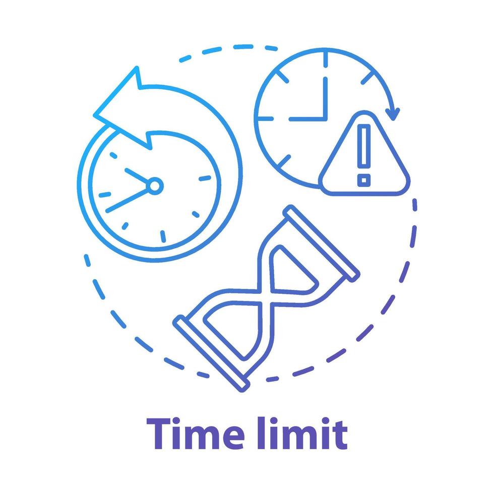 icône de concept de dégradé bleu limite de temps. illustration de la ligne mince de l'idée de la minuterie de jeu. différents types d'horloges. chronomètre, sablier. gestion du temps. dessin de contour isolé de vecteur. trait modifiable vecteur