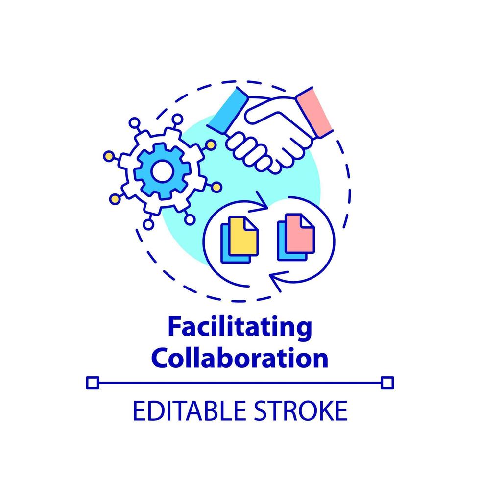 faciliter l'icône de concept de collaboration. application de l'illustration de la ligne mince de l'idée abstraite de l'intelligence d'affaires. dessin de contour isolé. trait modifiable. vecteur