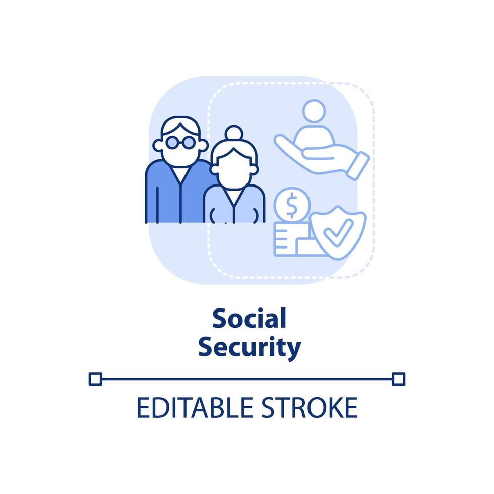 icône de concept bleu clair de sécurité sociale. revenu de retraite, assurance. illustration de la ligne mince de l'idée abstraite des dépenses. dessin de contour isolé. trait modifiable. vecteur