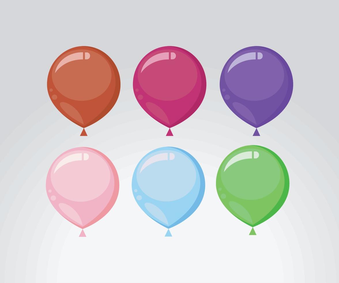 six icônes d'hélium de ballons vecteur