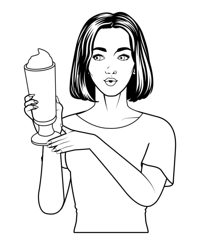 femme avec du café glacé dessiné vecteur