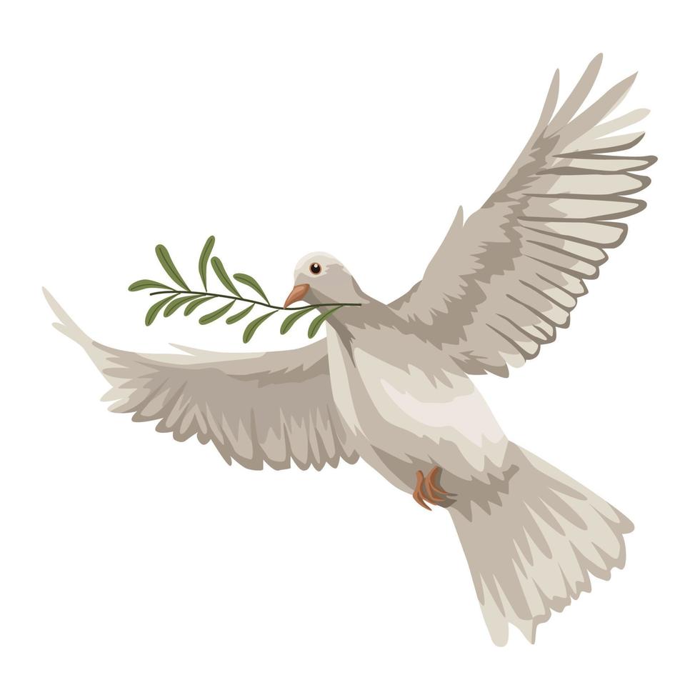 colombe volant avec rameau d'olivier vecteur