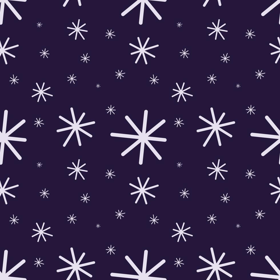 motif de flocon de neige de noël sur fond violet. motif de flocon de neige harmonieux grand et petit pour l'impression de tissu ou de papier d'emballage. vecteur