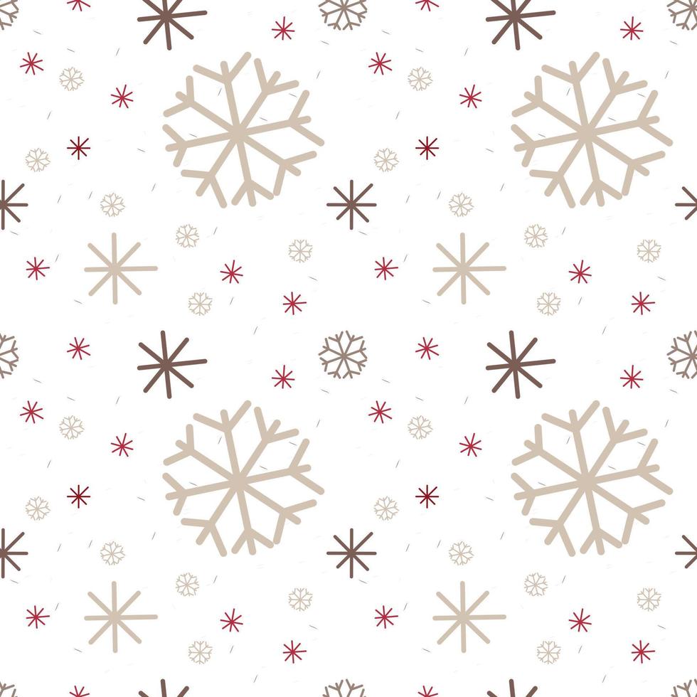 motif de flocon de neige sans soudure. vecteur transparente petits flocons de neige rouges et grands flocons de neige beiges. motif de noël pour papier d'emballage ou impression de tissu.