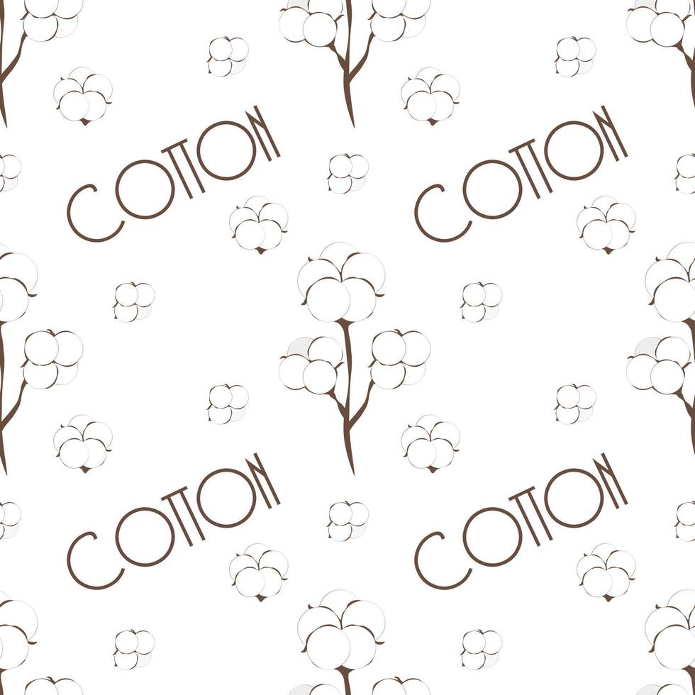 motif en coton sans couture. vecteur de coton sans couture avec des lignes brunes sur fond blanc pour l'impression textile à la maison