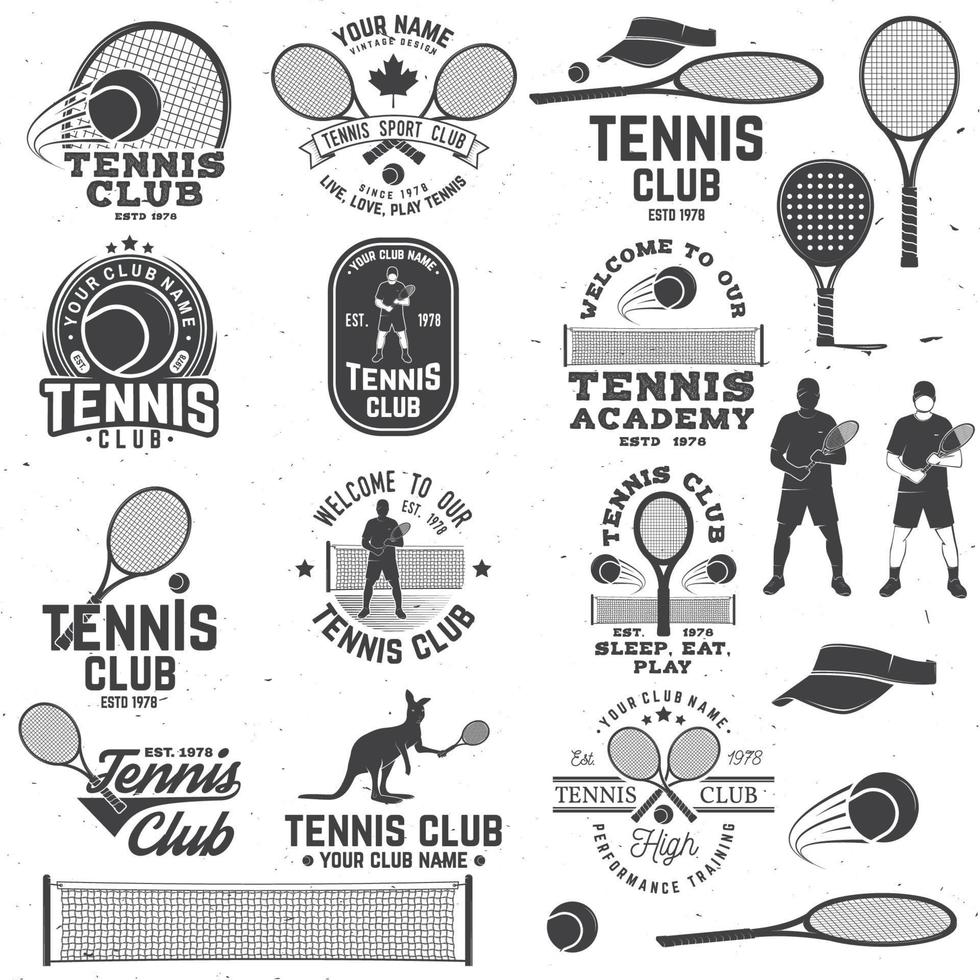 ensemble de badges de club de tennis avec élément de design. illustration vectorielle. vecteur