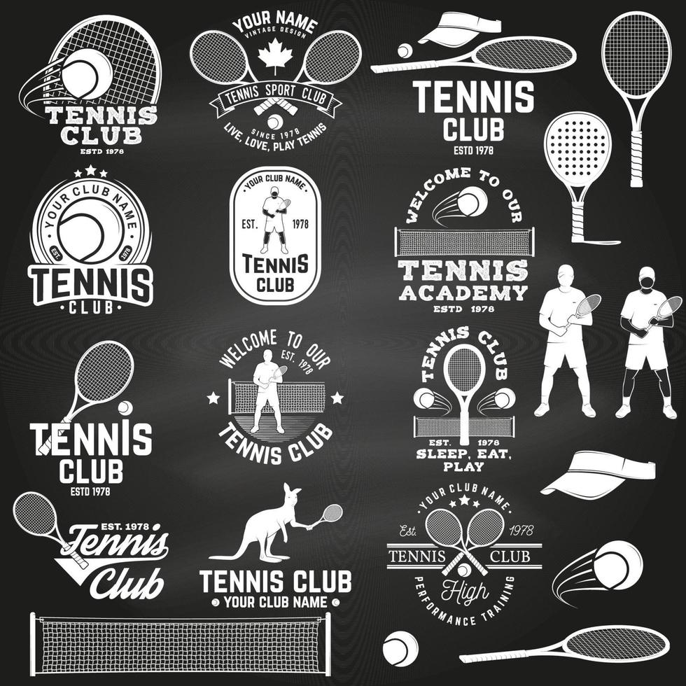 ensemble de badges de club de tennis avec élément de design. illustration vectorielle. vecteur