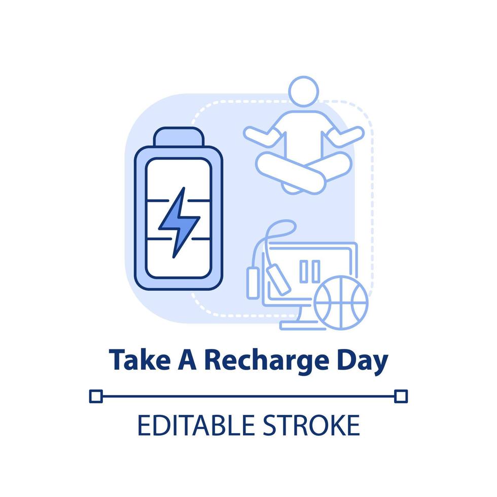 prendre l'icône de concept bleu clair jour de recharge. repos et harmonie. améliorer l'illustration de la ligne mince de l'idée abstraite de la santé mentale. dessin de contour isolé. trait modifiable. vecteur