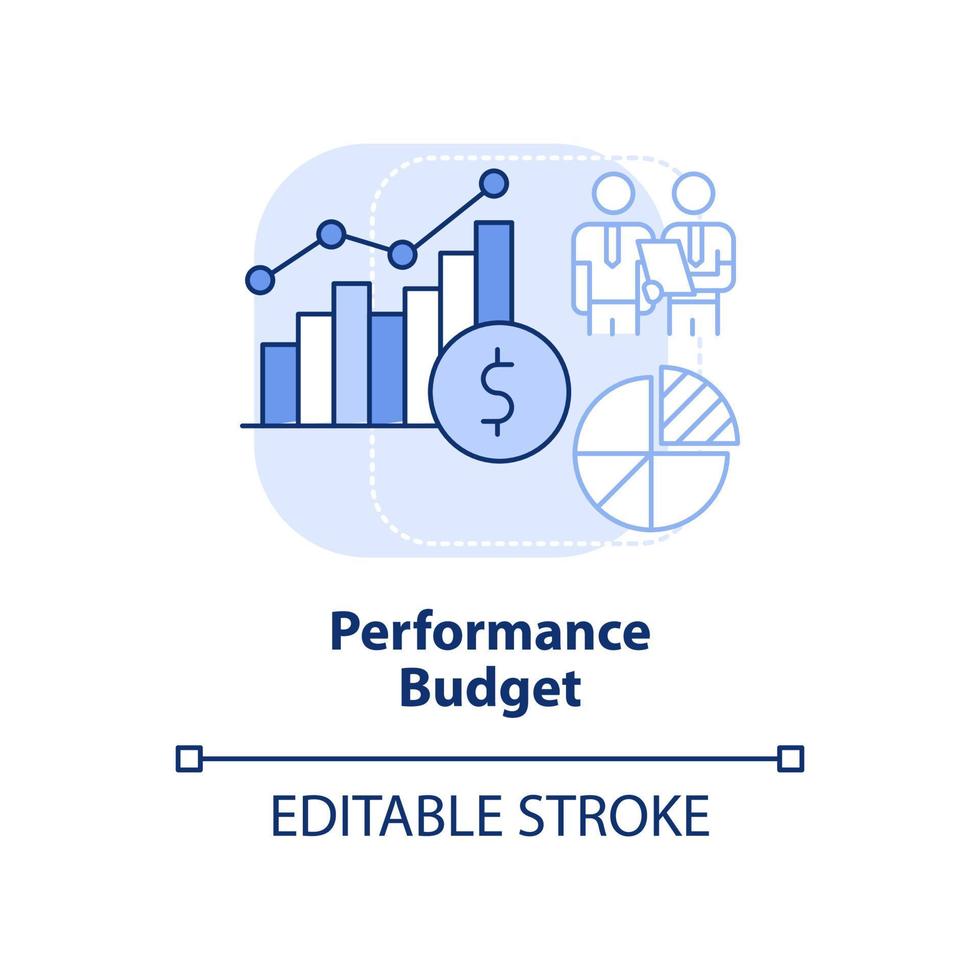 icône de concept bleu clair de budget de performance. programme financier. type de budgétisation idée abstraite illustration de la ligne mince. dessin de contour isolé. trait modifiable. vecteur