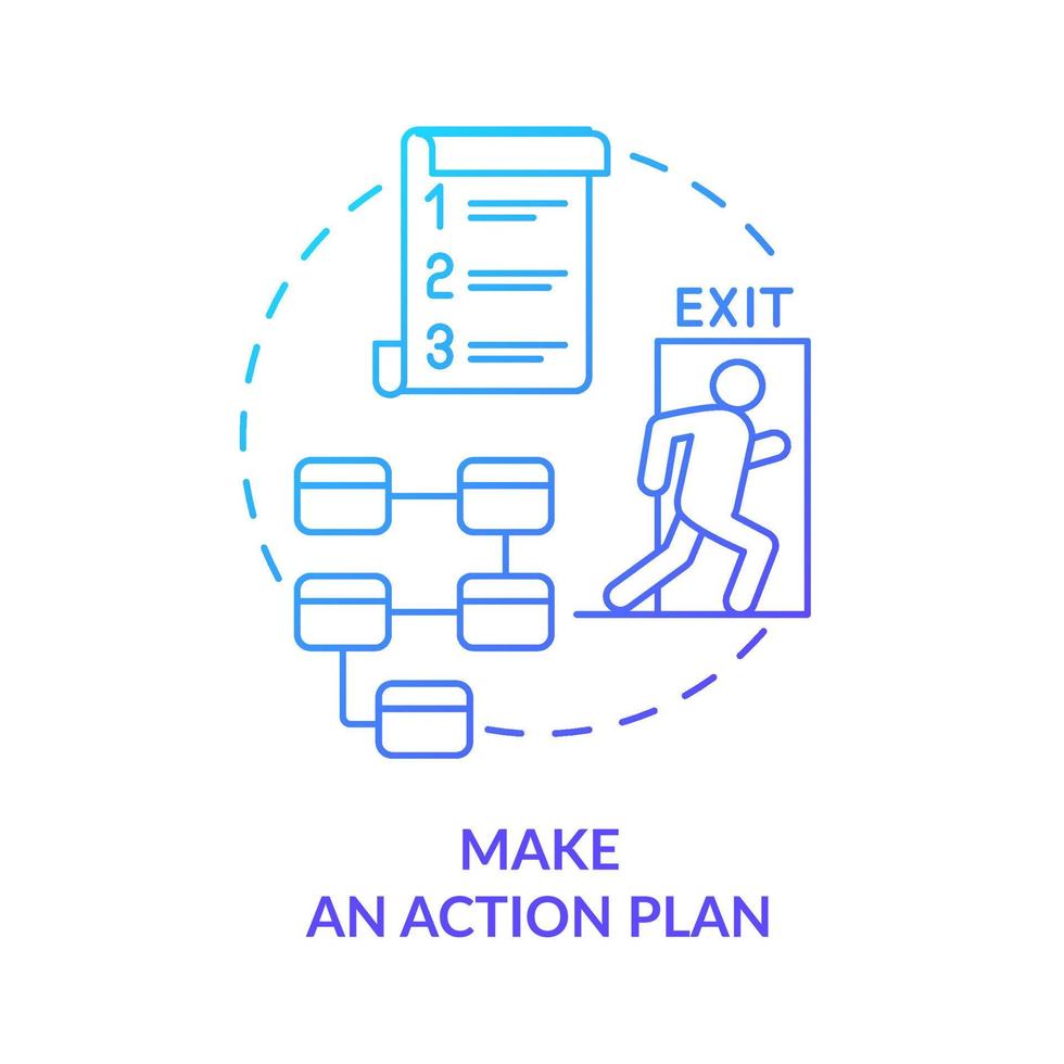 faire l'icône de concept de dégradé bleu de plan d'action. réduire le stress. comment gérer les émotions pendant la guerre illustration abstraite de la ligne mince. dessin de contour isolé. vecteur