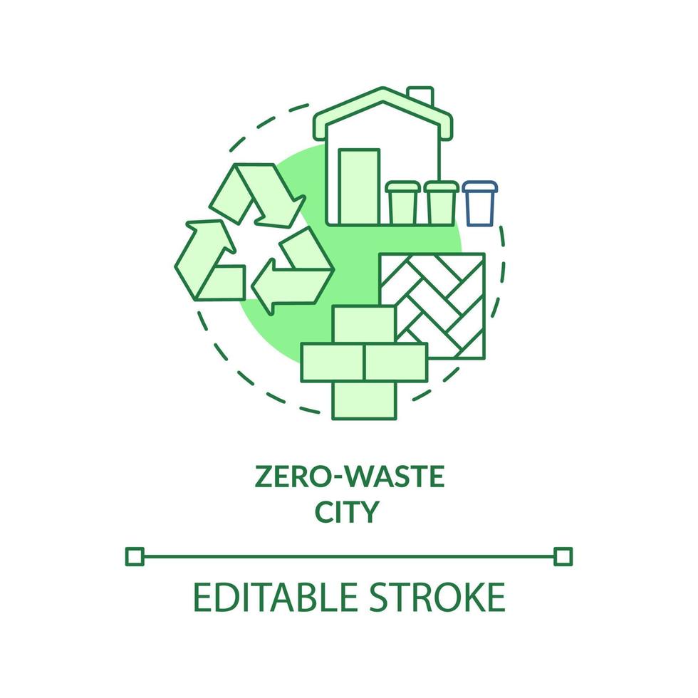 icône de concept vert ville zéro déchet. illustration de la ligne mince de l'idée abstraite du principe de l'urbanisme vert. la gestion des déchets. dessin de contour isolé. trait modifiable. vecteur