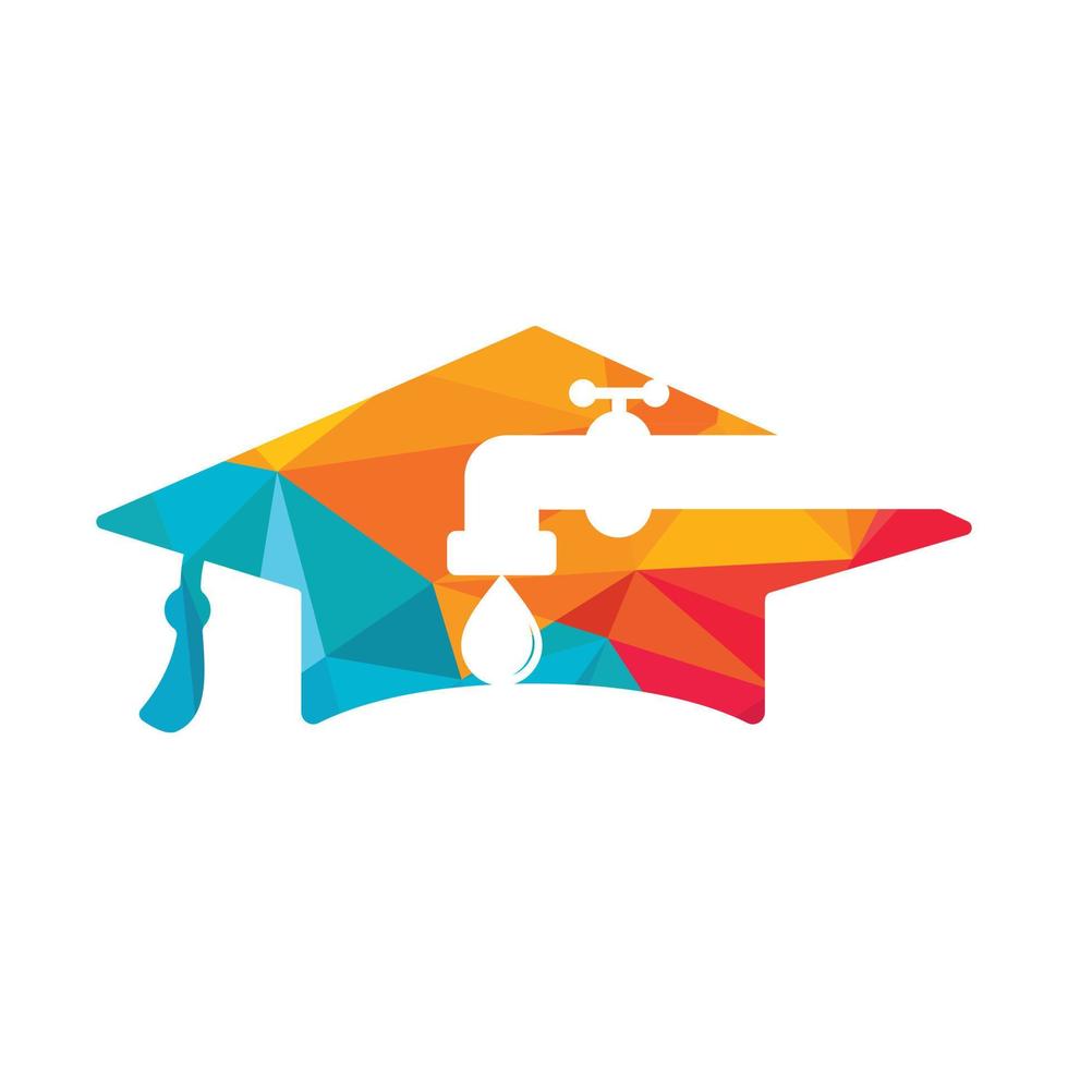 concept de conception de logo de services de plomberie. conception d'icônes de robinet et de chapeau de graduation. vecteur