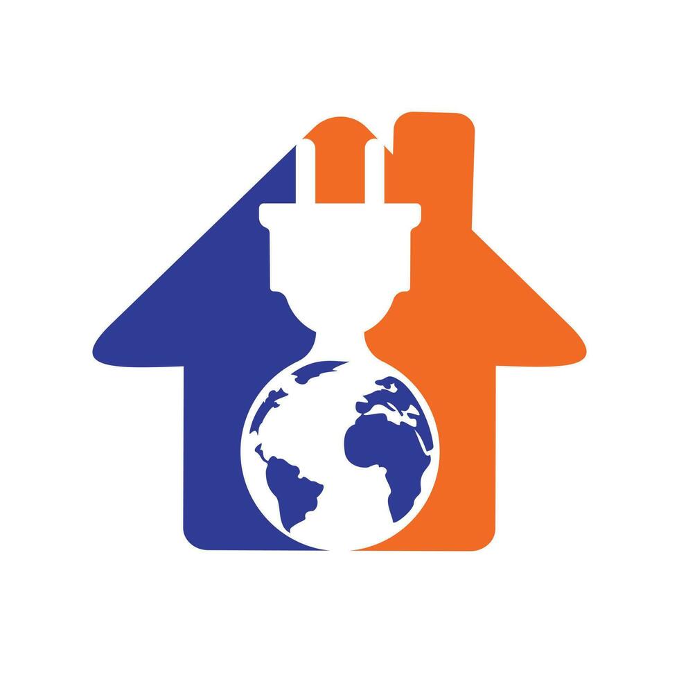 modèle de conception de logo vectoriel de cordon électrique global. concept de logo d'alimentation domestique mondial.