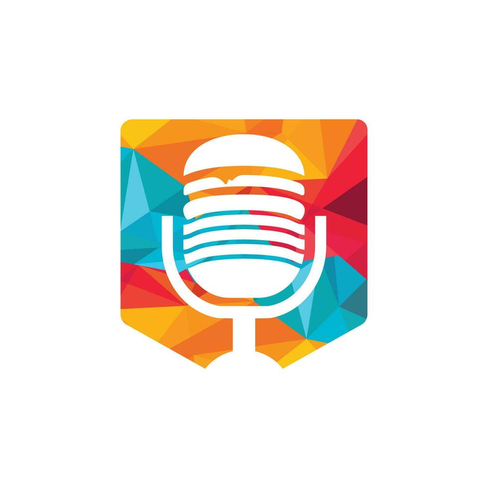 création de logo vectoriel de podcast alimentaire. burger avec design d'icône de micro.