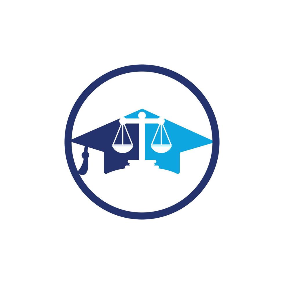 échelle de loi avec création de logo d'icône de chapeau de graduation. concept de logo vectoriel d'éducation juridique.