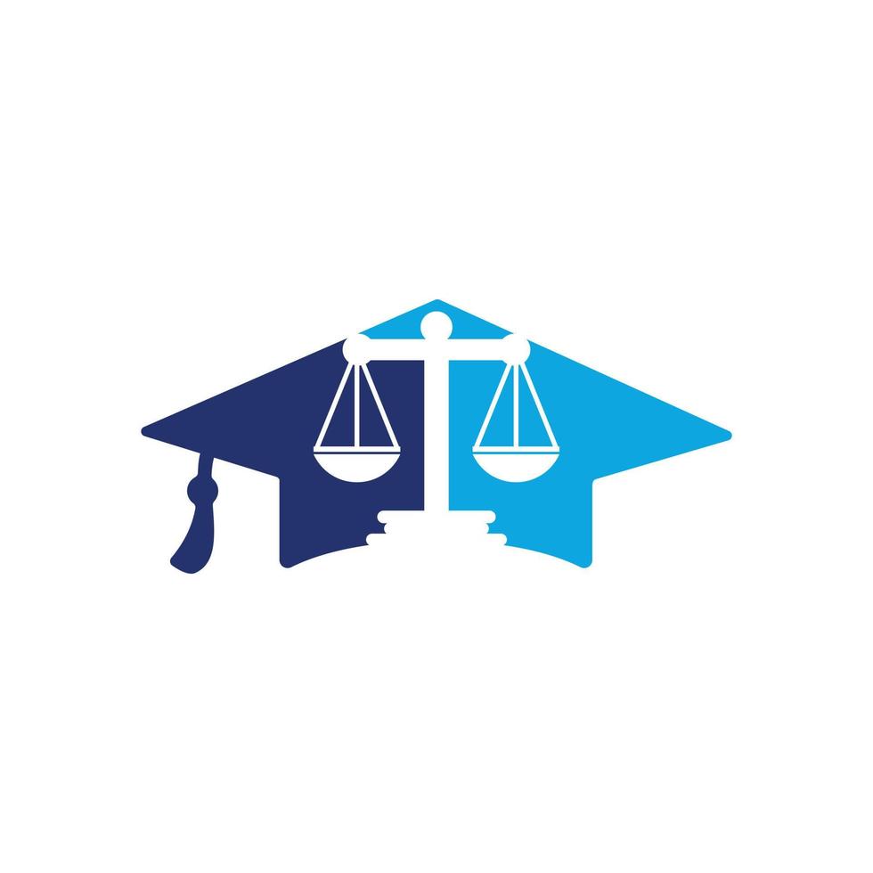 échelle de loi avec création de logo d'icône de chapeau de graduation. concept de logo vectoriel d'éducation juridique.