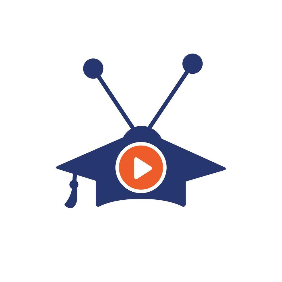 création de logo vectoriel de lecture vidéo d'éducation. casquette de graduation et création de logo vectoriel d'icône de bouton de lecture.