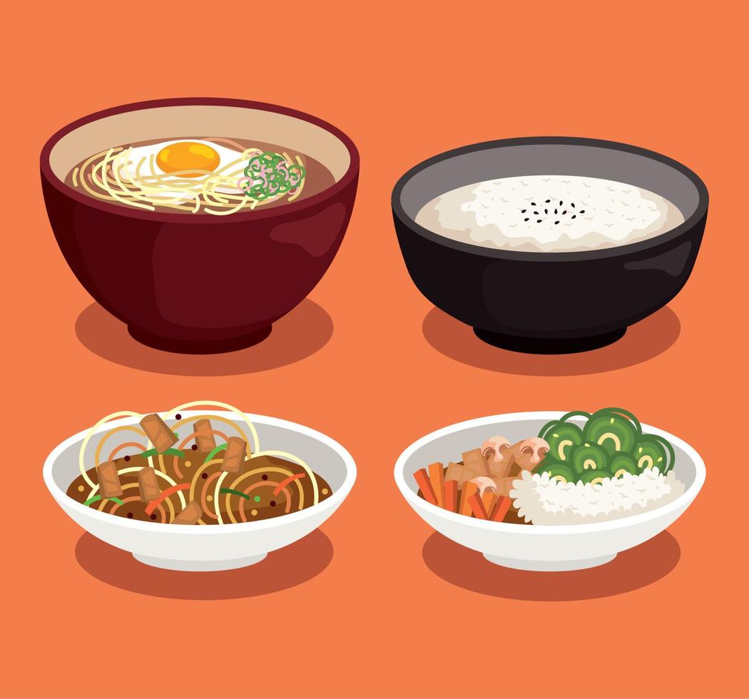 quatre plats japonais vecteur