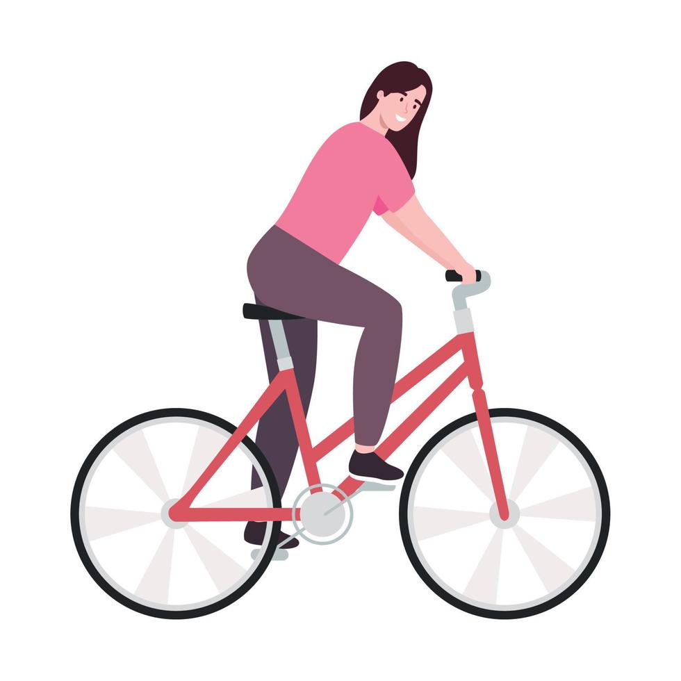 femme en vélo rouge vecteur