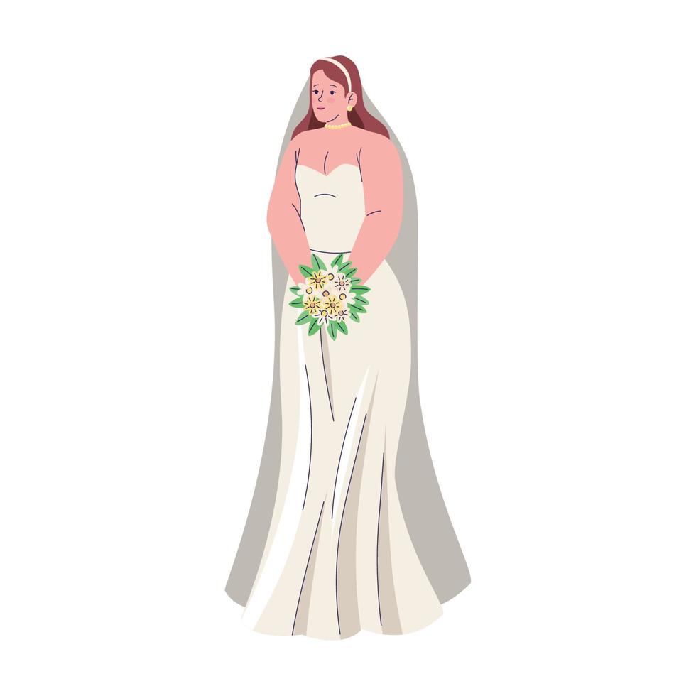 femme avec bouquet de mariée vecteur