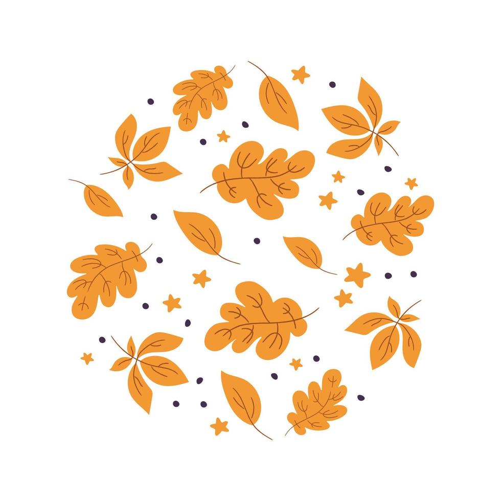 cercle de composition de doodle de vecteur de feuilles d'automne. élément de conception d'automne rond sur fond blanc pour les conceptions d'automne, de récolte agricole, d'action de grâces ou d'halloween