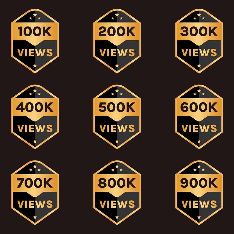 Conception de bannière de célébration de 100 000 vues à 900 000 vues, ensemble de badges de 100 000 vues et plus vecteur
